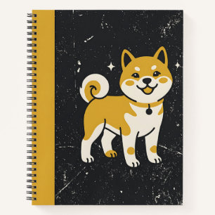 Een schattige cartoon Shiba Inu met lichtbruine en Notitieboek