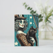 Een Schattige Clown en Zwarte Kat Briefkaart (Staand voorkant)