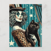 Een Schattige Clown en Zwarte Kat Briefkaart (Voorkant)