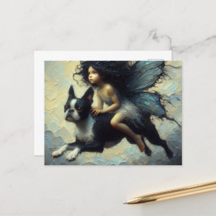 Een schattige fee en haar Boston Terrier Briefkaart