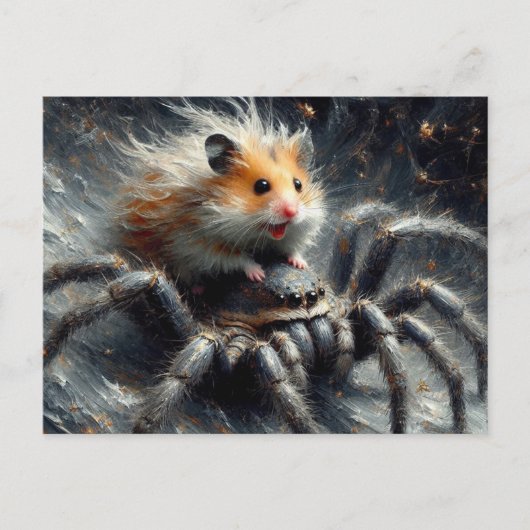 Een schattige hamster die op een reuzenspin rijdt briefkaart (Voorkant)