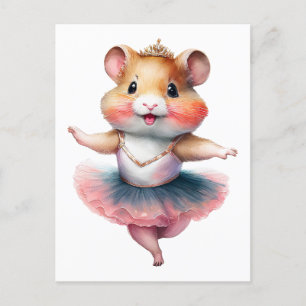 Een schattige hamsterballerina danst ballet. Water Feestdagenkaart
