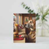 Een schattige hond bij het Diner Briefkaart (Staand voorkant)