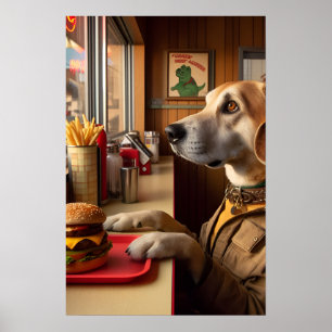 Een schattige hond bij het Diner Poster