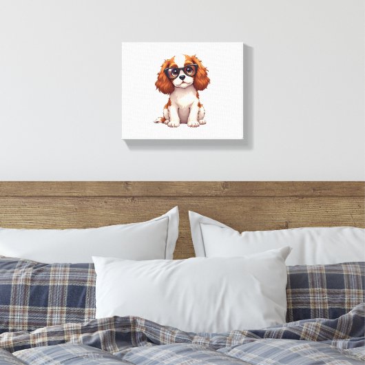 Een schattige hond koning Charles Spaniel Canvas Afdruk (Insitu (Slaapkamer))