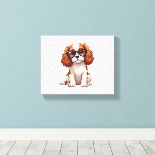 Een schattige hond koning Charles Spaniel Canvas Afdruk (Insitu (Houten vloer))