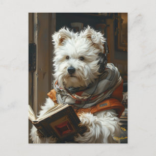 Een Schattige hondje dat een boek leest Briefkaart