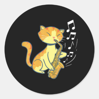 Een schattige kat die de Saxophone speelt Ronde Sticker