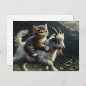 Een schattige kat die op een geit rijdt briefkaart (Voorkant / Achterkant)