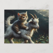Een schattige kat die op een geit rijdt briefkaart (Voorkant)