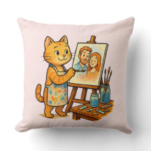 Een schattige kat schildert een portret van zijn f