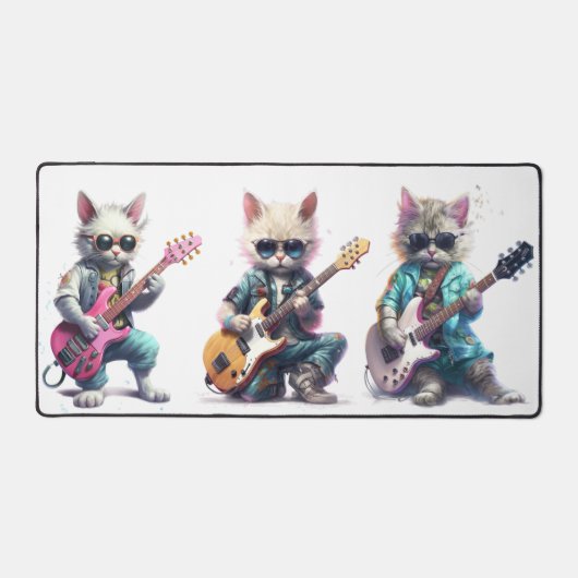 Een schattige kat speelt elektrogitaar bureaumat (Voorkant)