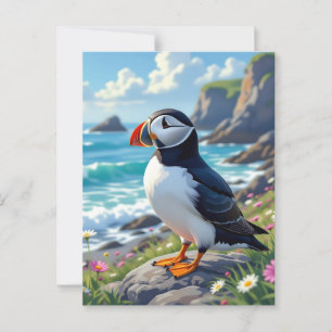 Een schattige papegaaiduiker op de zeekust briefkaart