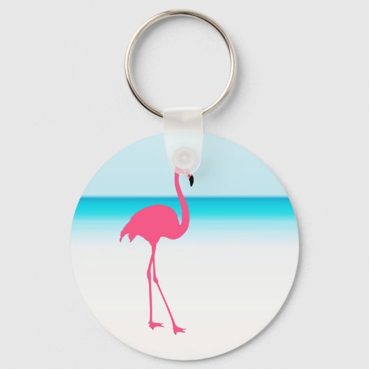 Een schattige roze flamingo op het strand sleutelhanger (Voorkant)