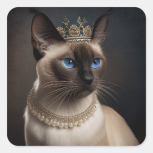 Een schattige Siamese poes met parelmoer en kettin Vierkante Sticker