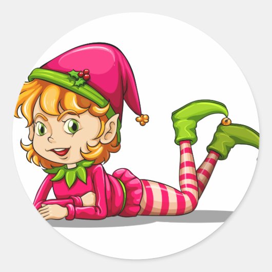 Een schattige speelse elf ronde sticker (Voorkant)