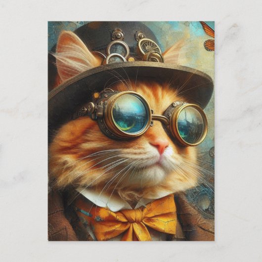 Een schattige steampunk gemberkat briefkaart (Voorkant)