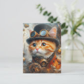 Een schattige steampunk kat briefkaart (Staand voorkant)