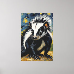 Een schattige stinkdier in een sterrennacht canvas afdruk