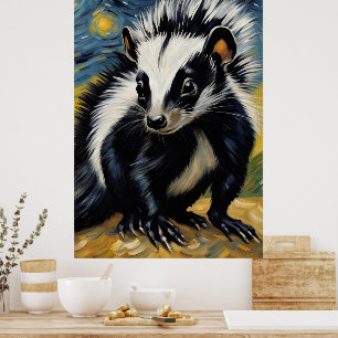 Een schattige stinkdier in een sterrennacht poster