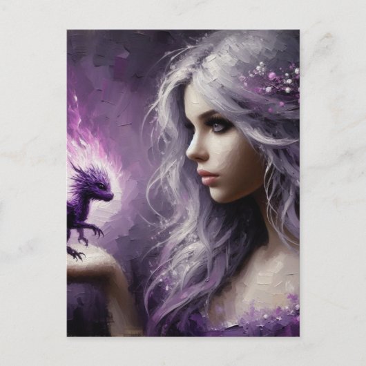 Een Schattige Tiny Paarse Dragon en Lady Briefkaart (Voorkant)