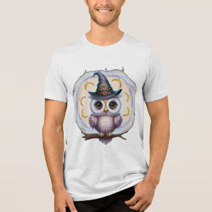 Een schattige uil met een tovenaar pet, met gloeie Tri-Blend shirt