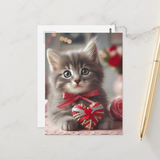 Een schattige Valentijn Kitten Briefkaart (Voorkant / Achterkant in situ)