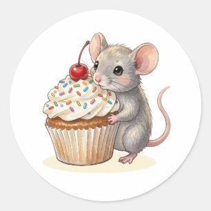 Een Schattige Verjaardagsmuis met Cupcake Ronde Sticker