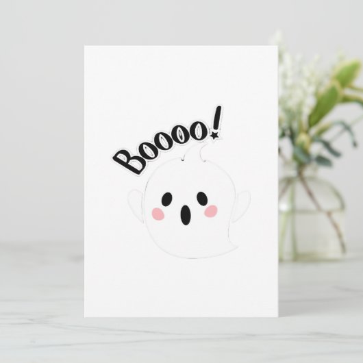 Een Schattige Witte Boo Creatieve Casual Feestdagenkaart (Staand voorkant)