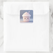 Een Schattigee aardbeienmilkshake Vierkante Sticker (Tas)