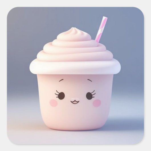 Een Schattigee aardbeienmilkshake Vierkante Sticker (Voorkant)