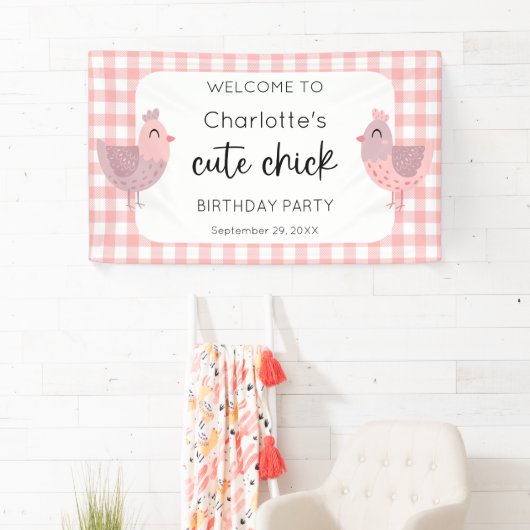 Een Schattigee Chick Peach 1e verjaardag Welkom Spandoek (Insitu)