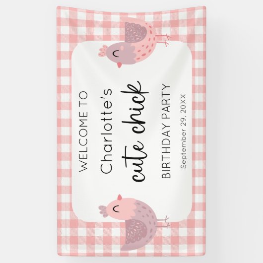 Een Schattigee Chick Peach 1e verjaardag Welkom Spandoek (Verticaal)