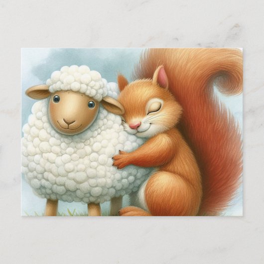 Een Schattigee eekhoorn knuffelt een schaap Briefkaart (Voorkant)