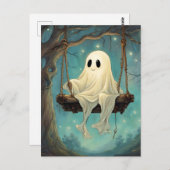 Een Schattigee geest op een schommel Briefkaart (Voorkant / Achterkant)