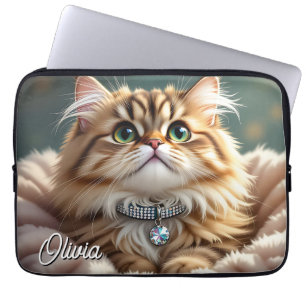 Een Schattigee gepersonaliseerde pluizige tabby ka Laptop Sleeve