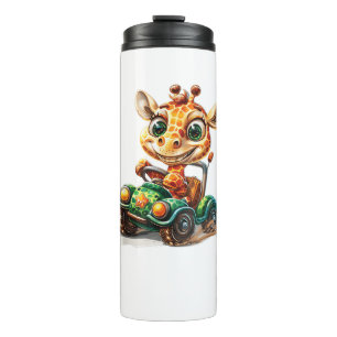 Een Schattigee Giraffe die een auto op de weg rijd Thermosbeker