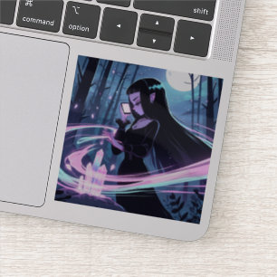 Een Schattigee heks oplaadkristallen in Bossen Sticker