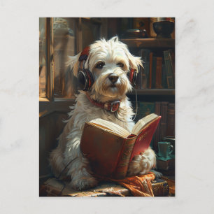 Een Schattigee hond die een boek leest Briefkaart