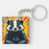 Een Schattigee Pop Art Badger gepersonaliseerd Sleutelhanger (Achterkant)