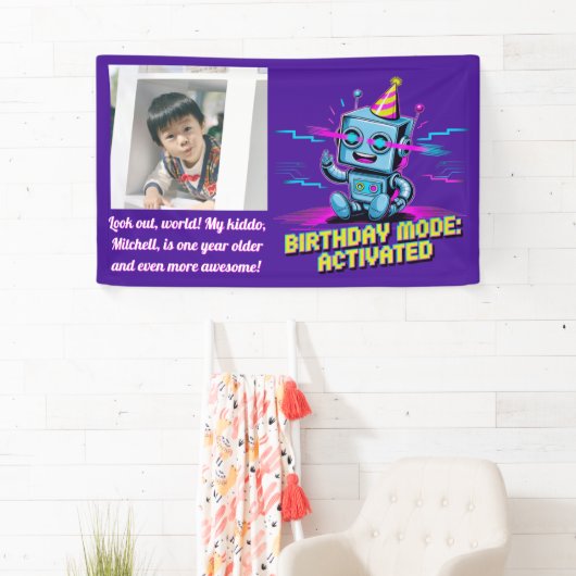 Een Schattigee Robot Activated Birthday Party Mode Spandoek (Insitu)