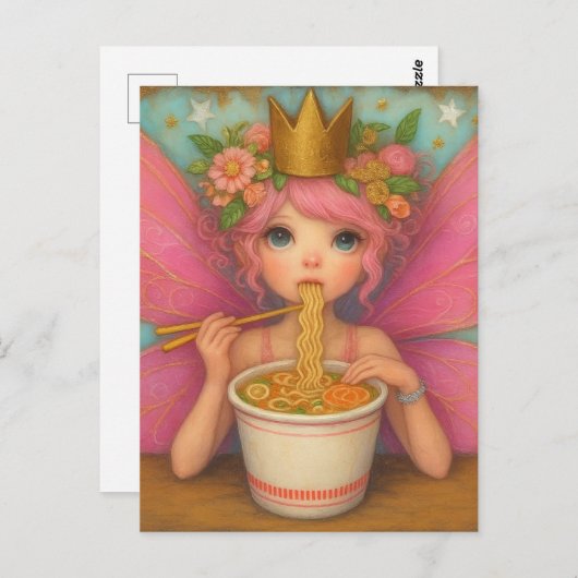Een Schattigee Roze Sprookje Eten Ramen Briefkaart (Voorkant / Achterkant)