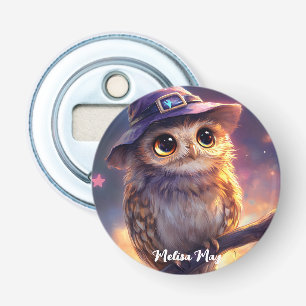 Een Schattigee uil met een heks Pet Button Flesopener