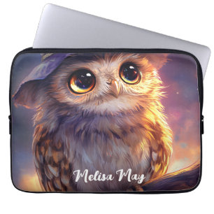 Een Schattigee uil met een heks Pet Laptop Sleeve