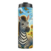 Een Schattigee Zebra in een zonnebloemveld Thermosbeker (Voorkant)