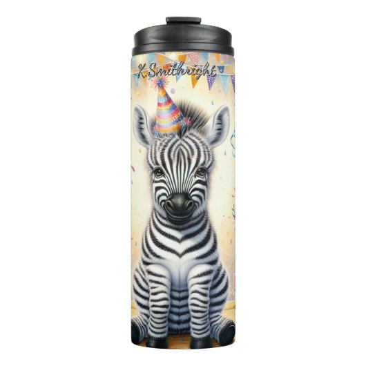 Een Schattigee Zebra op een verjaardagsfeestje Thermosbeker (Voorkant)