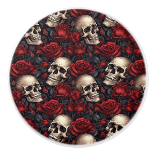 Een schedel en Rozen serie Design 10 Keramische Knop (Voorkant)