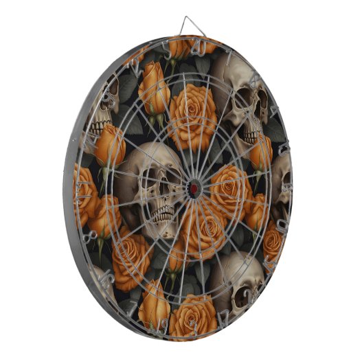 Een schedel en Rozen serie Design 11 Dartbord (Voorkant Links)