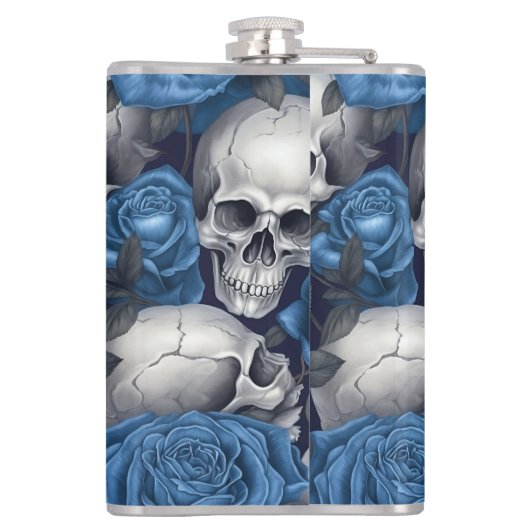 Een schedel en Rozen serie Design 12 Heupfles (Achterkant)