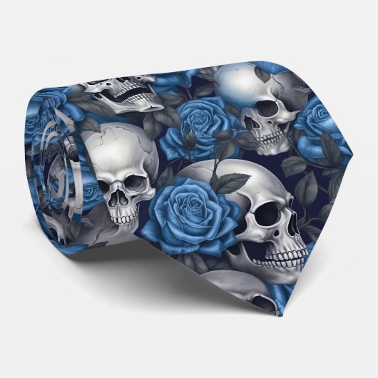 Een schedel en Rozen serie Design 12 Stropdas (Opgerold)